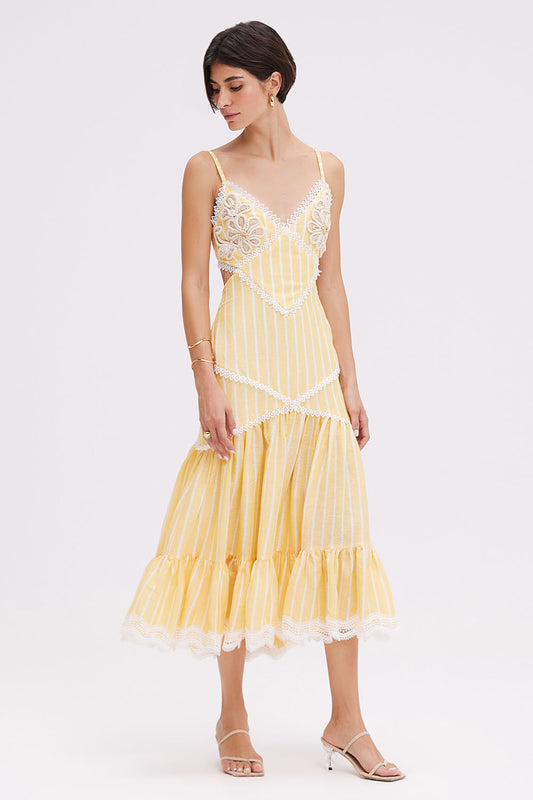 VESTIDO MÍDI LINHO MARINE AMARELO