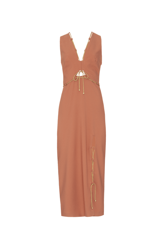 VESTIDO MÍDI CREPE NAVY LARANJA