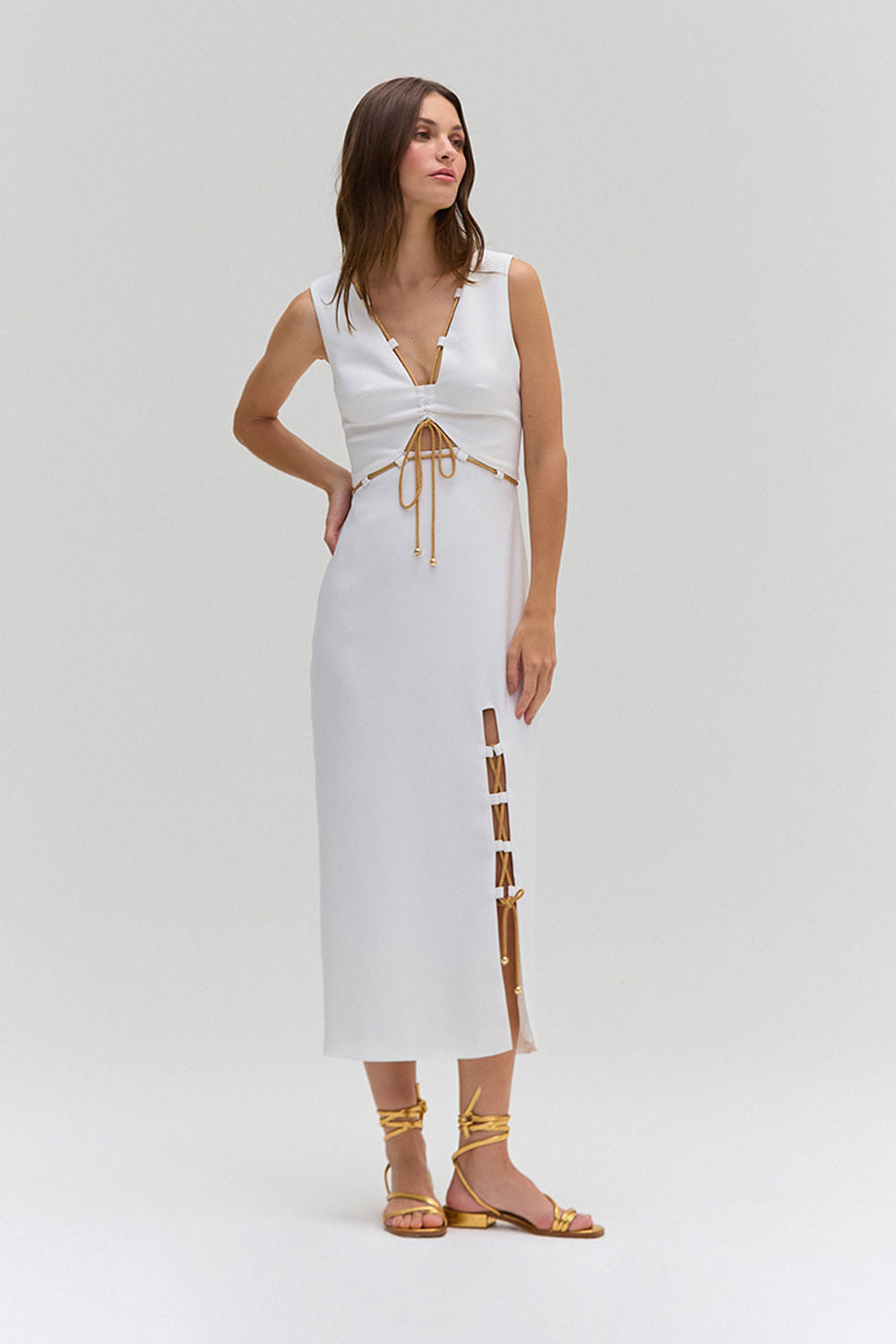 VESTIDO MÍDI CREPE NAVY OFF WHITE