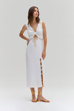 VESTIDO MÍDI CREPE NAVY OFF WHITE