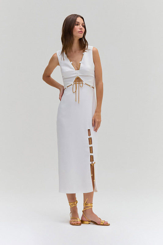 VESTIDO MÍDI CREPE NAVY OFF WHITE