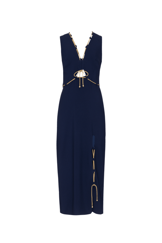 VESTIDO MÍDI CREPE NAVY AZUL ESCURO