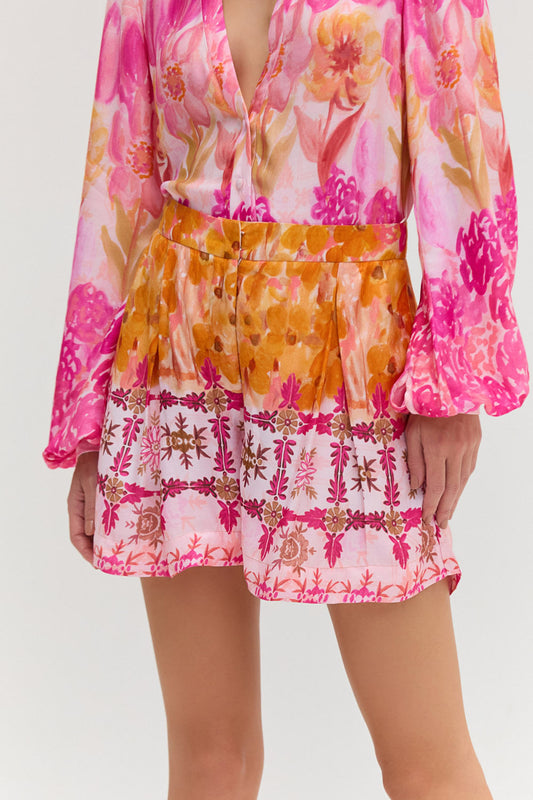 SHORT SINTRA FLOWER AMARELO / ROSA