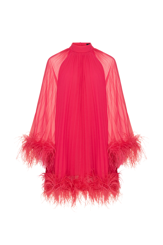 VESTIDO CURTO PLUMAS CHIFFON TURNER ROSA