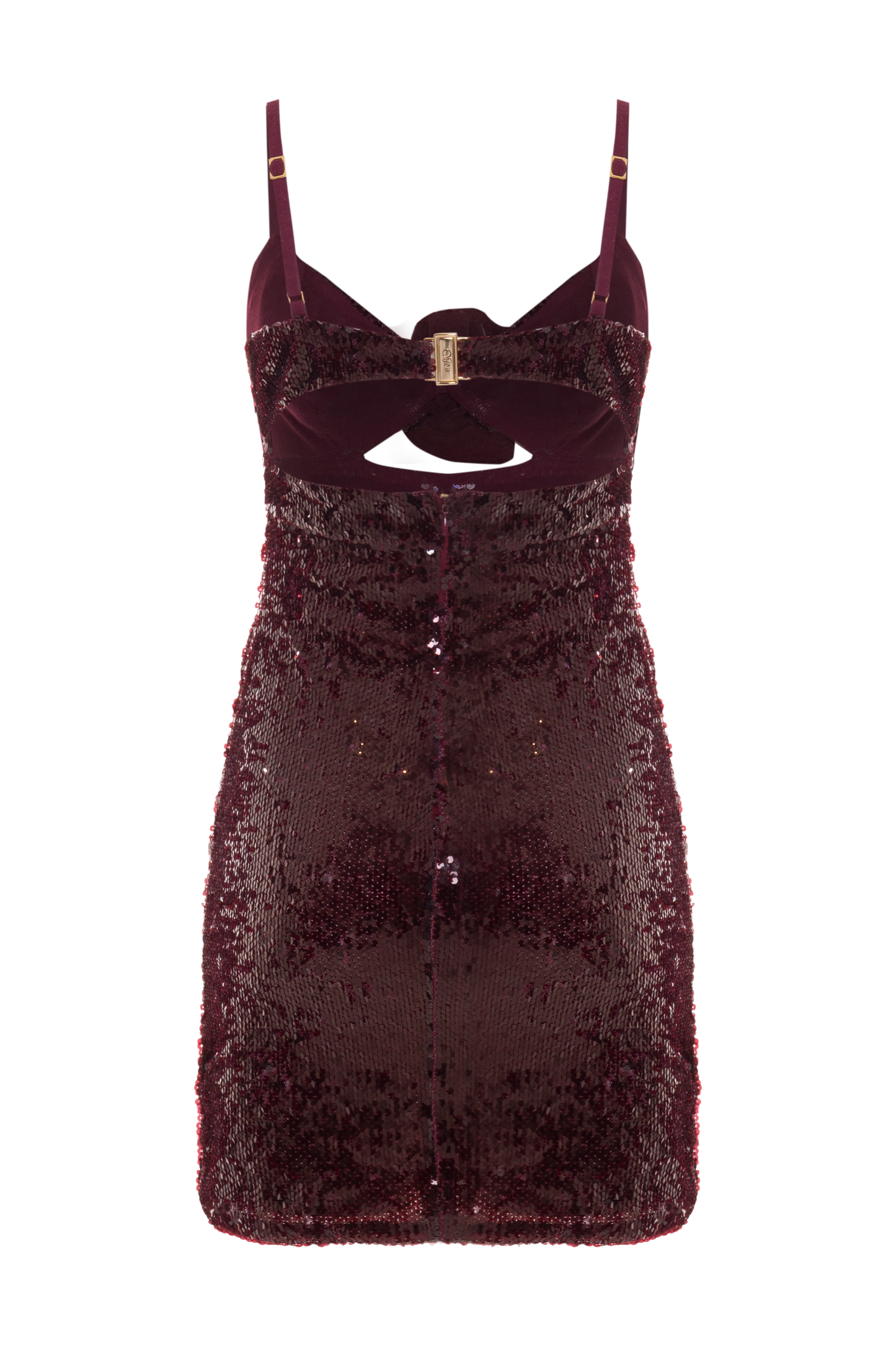 VESTIDO CURTO PAETE BORDEAUX VERMELHO ESCURO