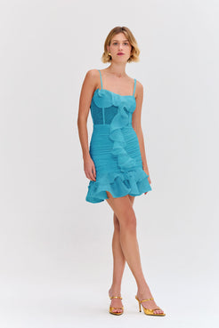 VESTIDO CURTO CHIFFON WONDERLAND AZUL
