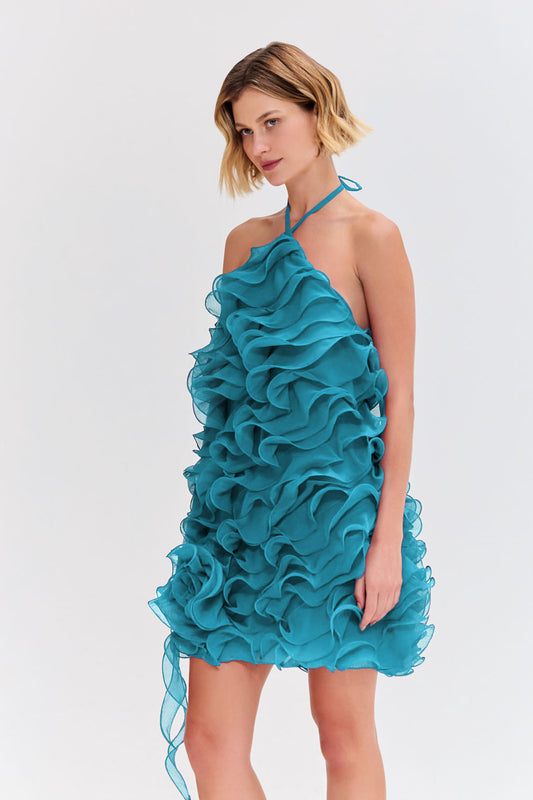 VESTIDO CURTO CHIFFON WONDERLAND AZUL