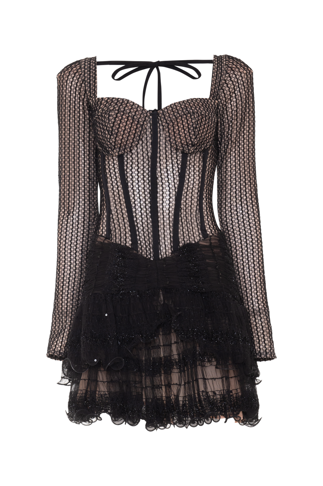 VESTIDO CURTO TULE TRANSPARENCY PRETO