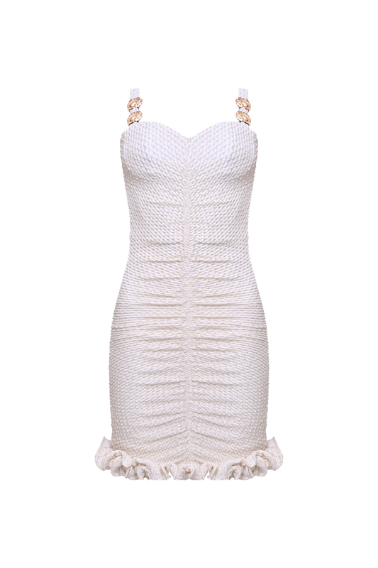 VESTIDO CURTO MALHA GAVEA OFF WHITE