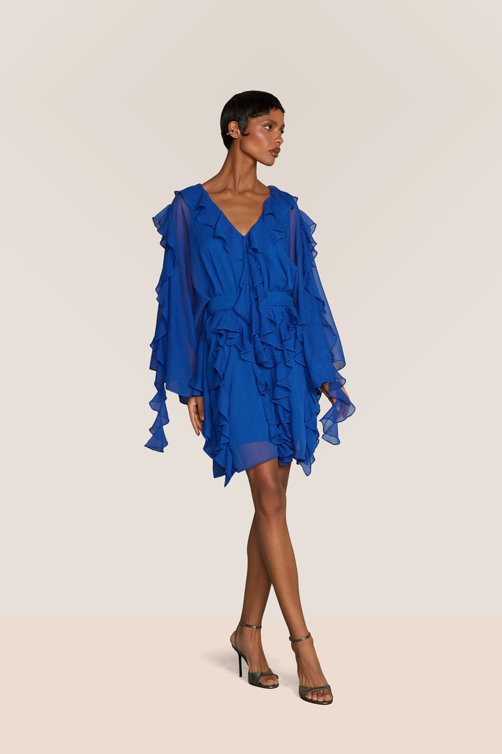 VESTIDO CURTO SILKY PLISSE ÉCHO AZUL