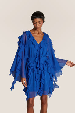 VESTIDO CURTO SILKY PLISSE ÉCHO AZUL