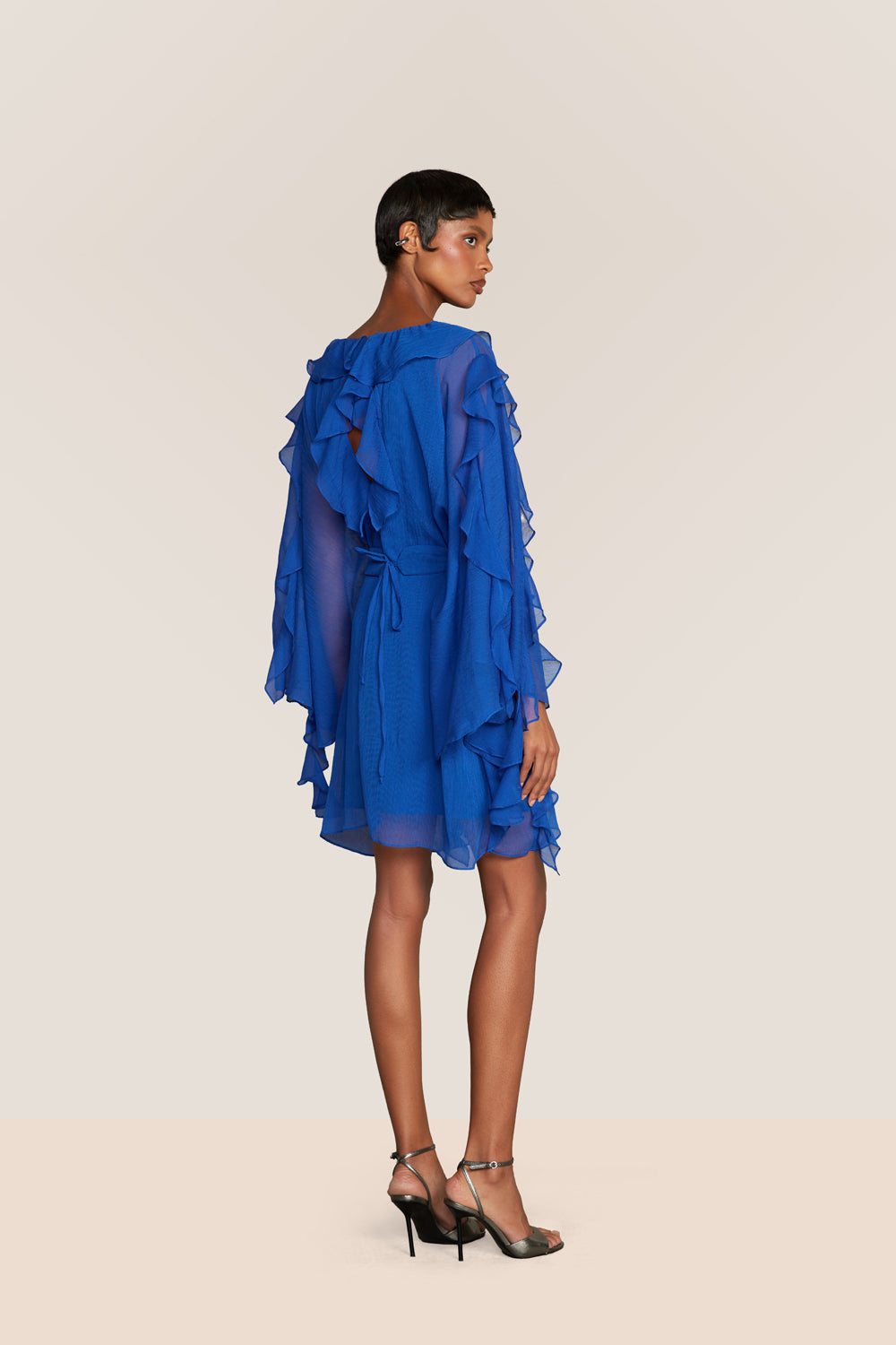 VESTIDO CURTO SILKY PLISSE ÉCHO AZUL