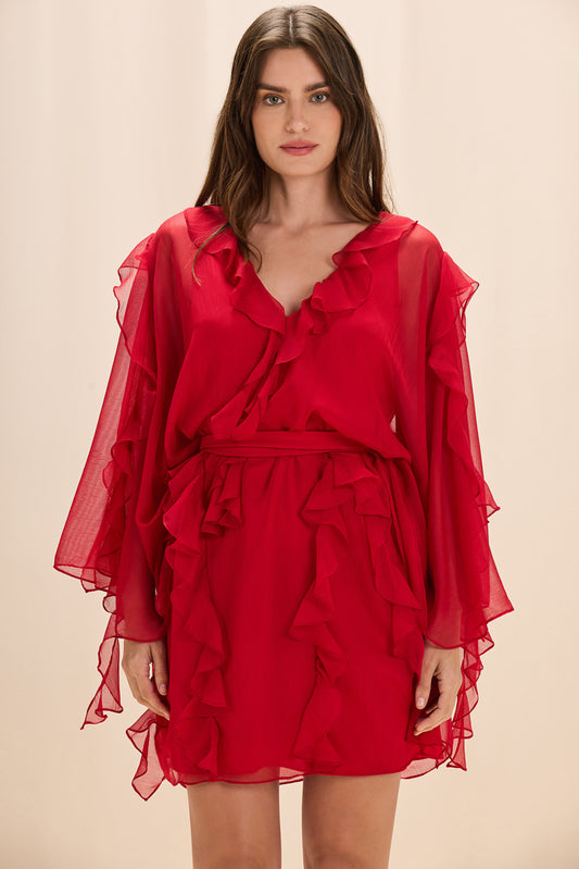 VESTIDO CURTO SILKY PLISSE ÉCHO VERMELHO