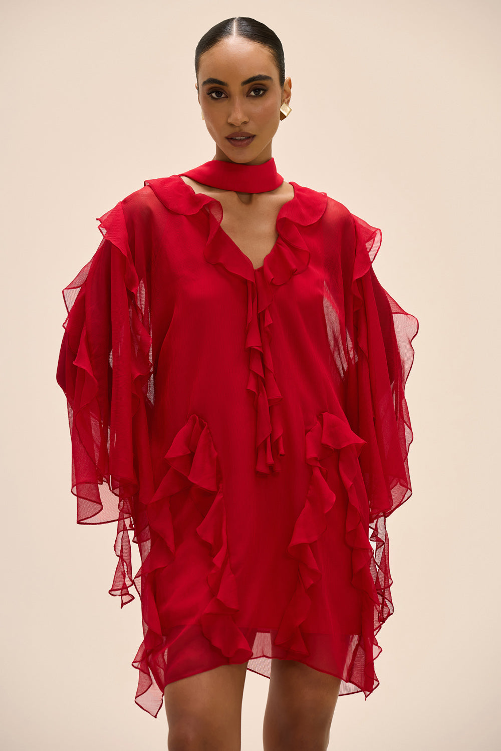 VESTIDO CURTO SILKY PLISSE ÉCHO VERMELHO