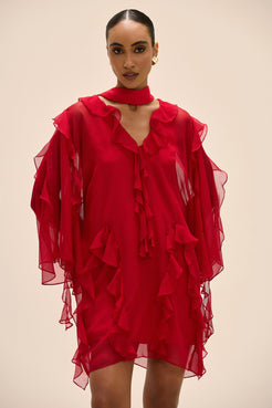 VESTIDO CURTO SILKY PLISSE ÉCHO VERMELHO