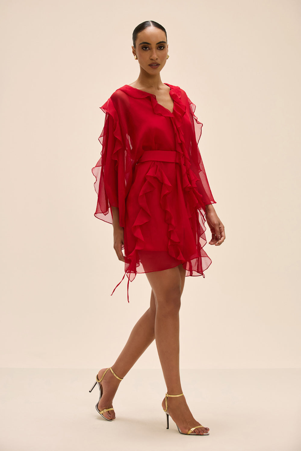 VESTIDO CURTO SILKY PLISSE ÉCHO VERMELHO