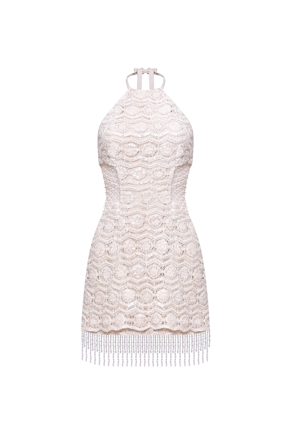 VESTIDO CURTO CROCHET BLOOM BEGE