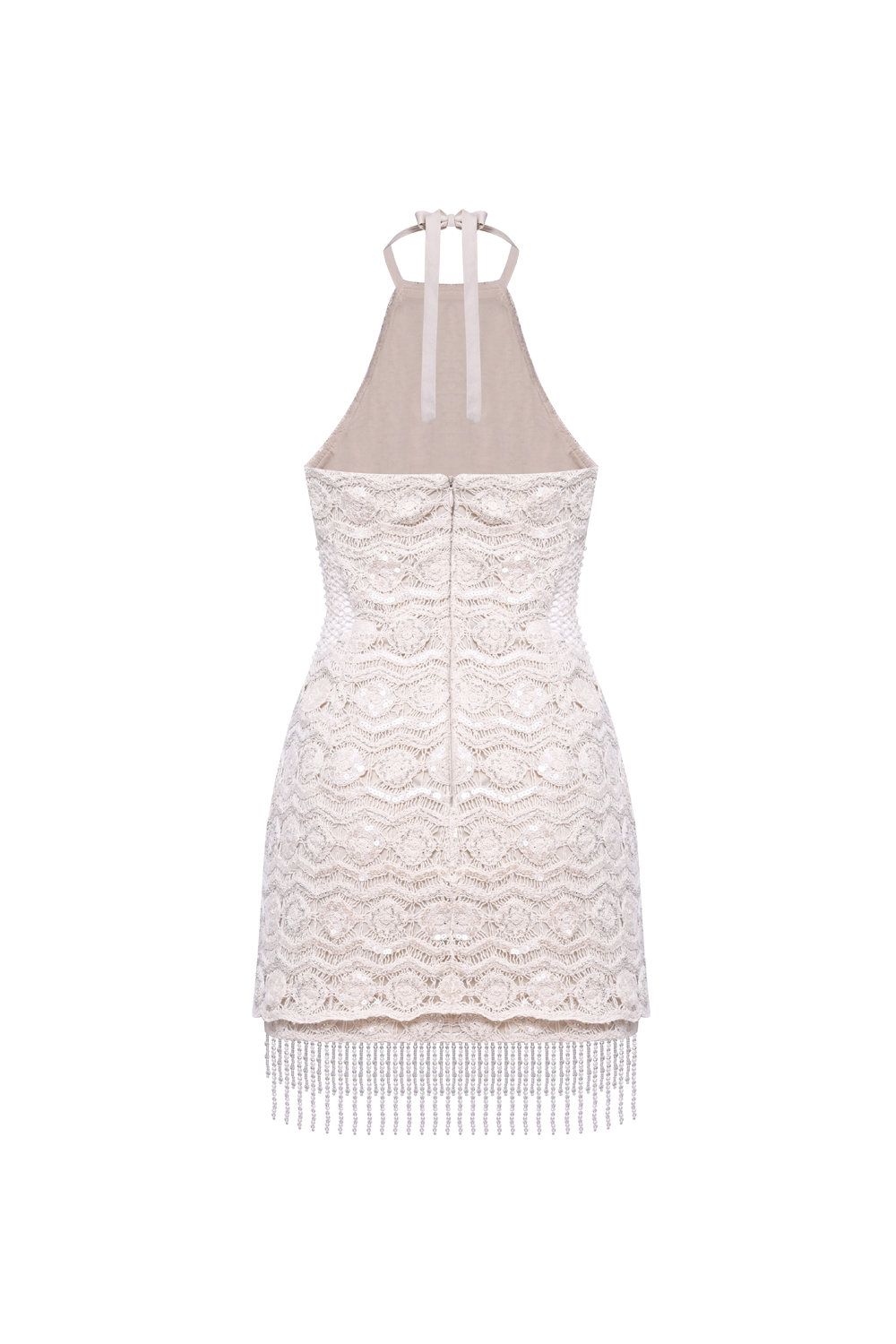 VESTIDO CURTO CROCHET BLOOM BEGE
