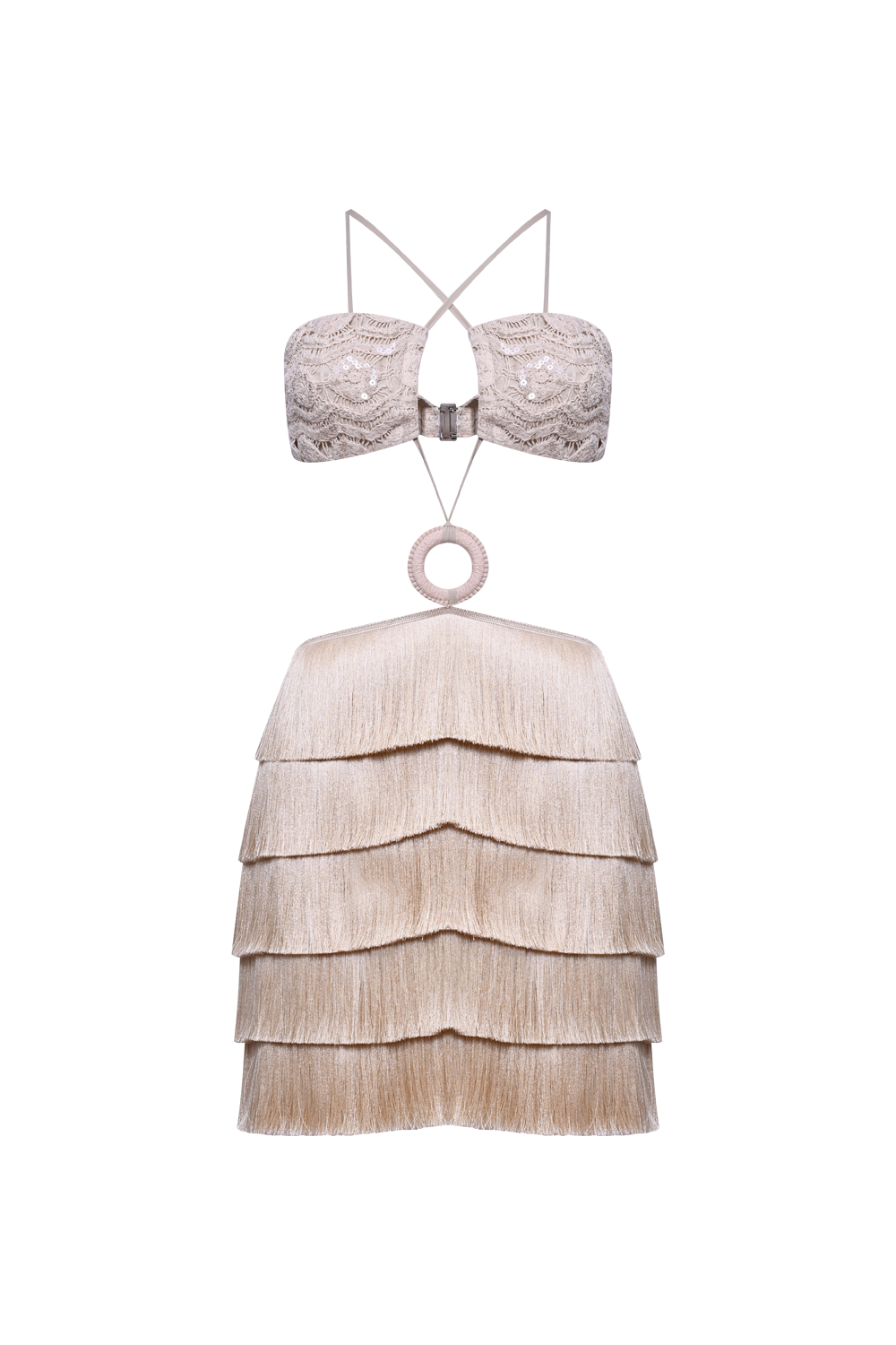 VESTIDO CURTO CROCHET BLOOM BEGE