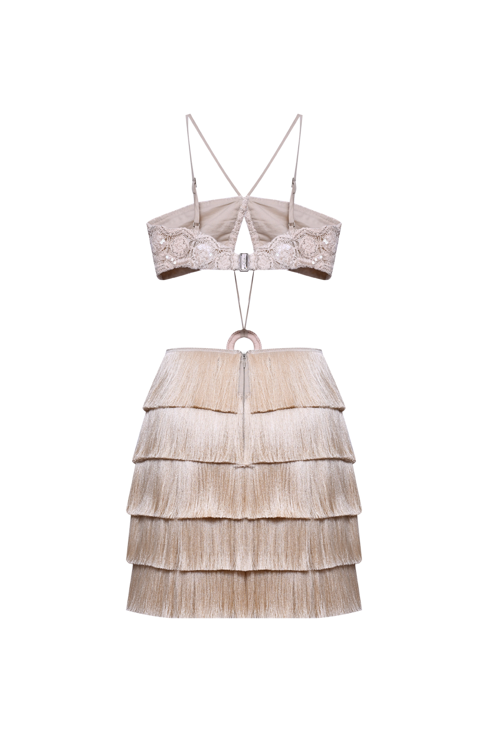 VESTIDO CURTO CROCHET BLOOM BEGE