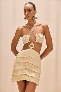 VESTIDO CURTO CROCHET BLOOM BEGE