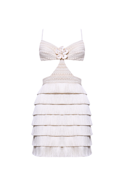VESTIDO CURTO LYA FRINGE OFF WHITE