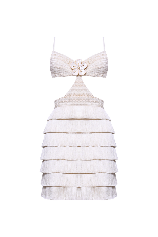 VESTIDO CURTO LYA FRINGE OFF WHITE