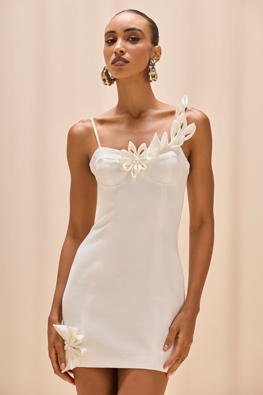 VESTIDO CURTO CREPE DHALIA OFF WHITE