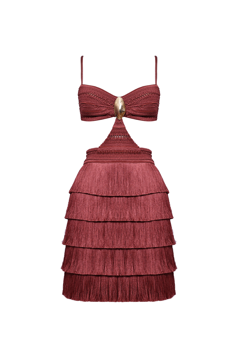 VESTIDO CURTO AMBER FRINGE MARROM