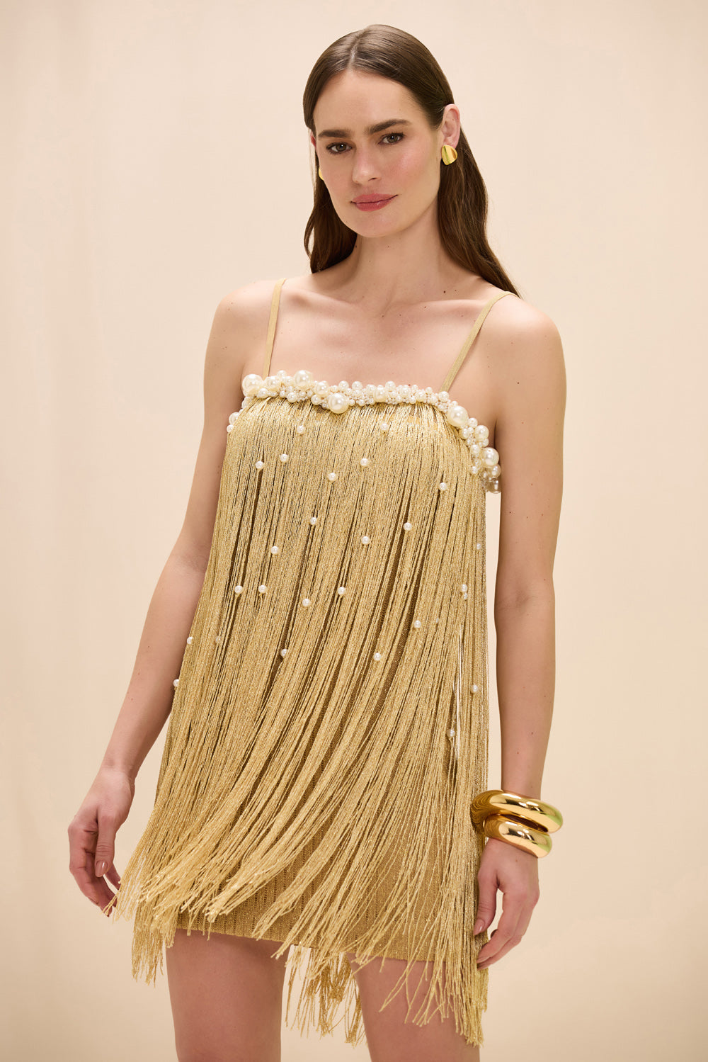 VESTIDO CURTO AUREA CROCHET DOURADO