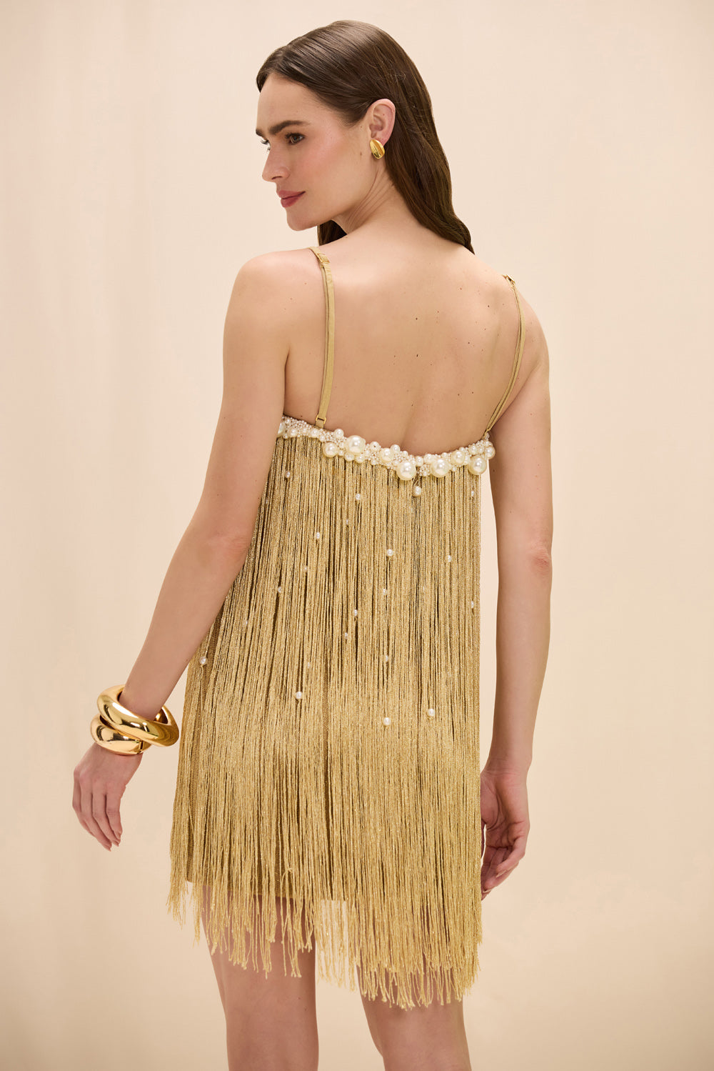 VESTIDO CURTO AUREA CROCHET DOURADO