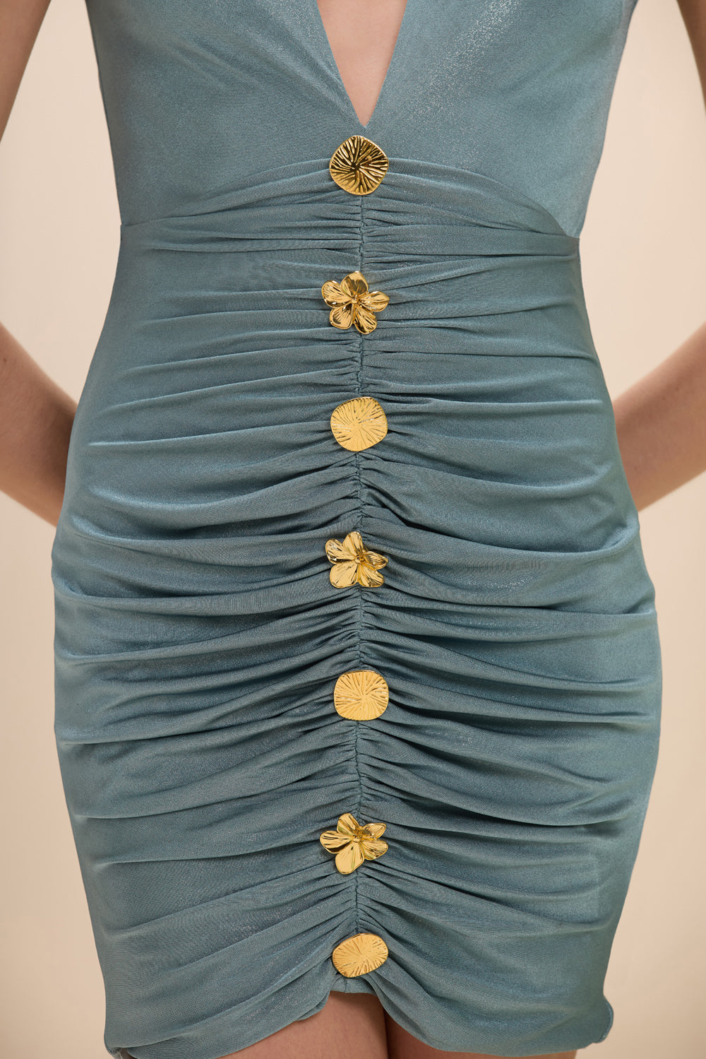 VESTIDO CURTO JERSEY NILA CINZA ESVERDEADO