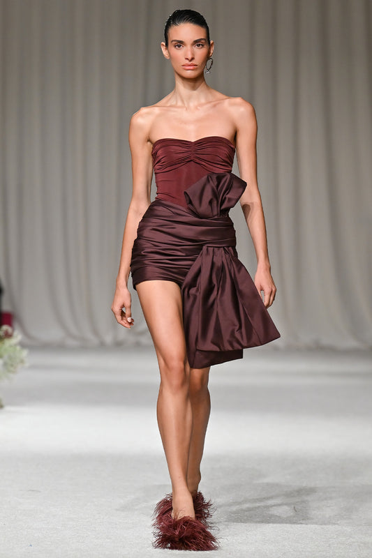 VESTIDO CURTO TAFETÁ TARSILA MARROM