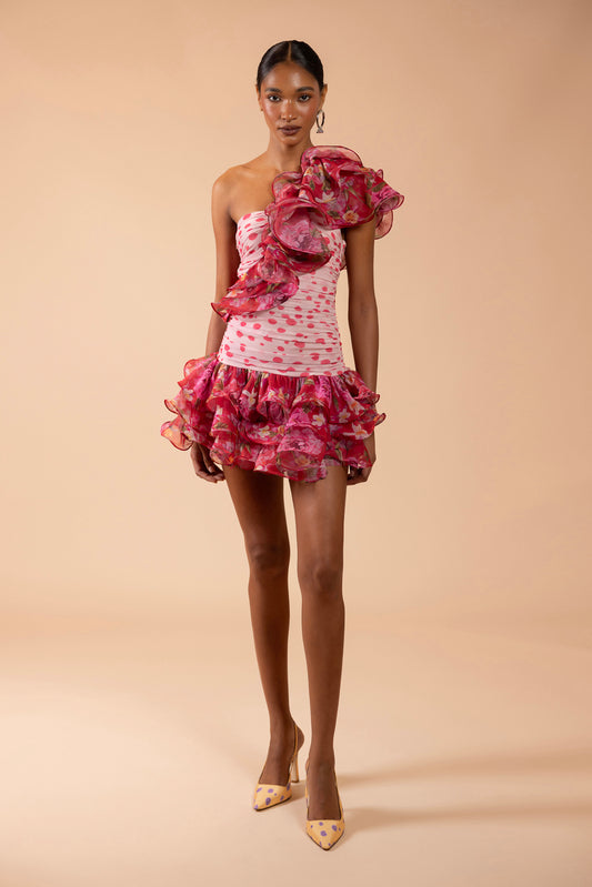VESTIDO CURTO PEONY DOTS VERMELHO