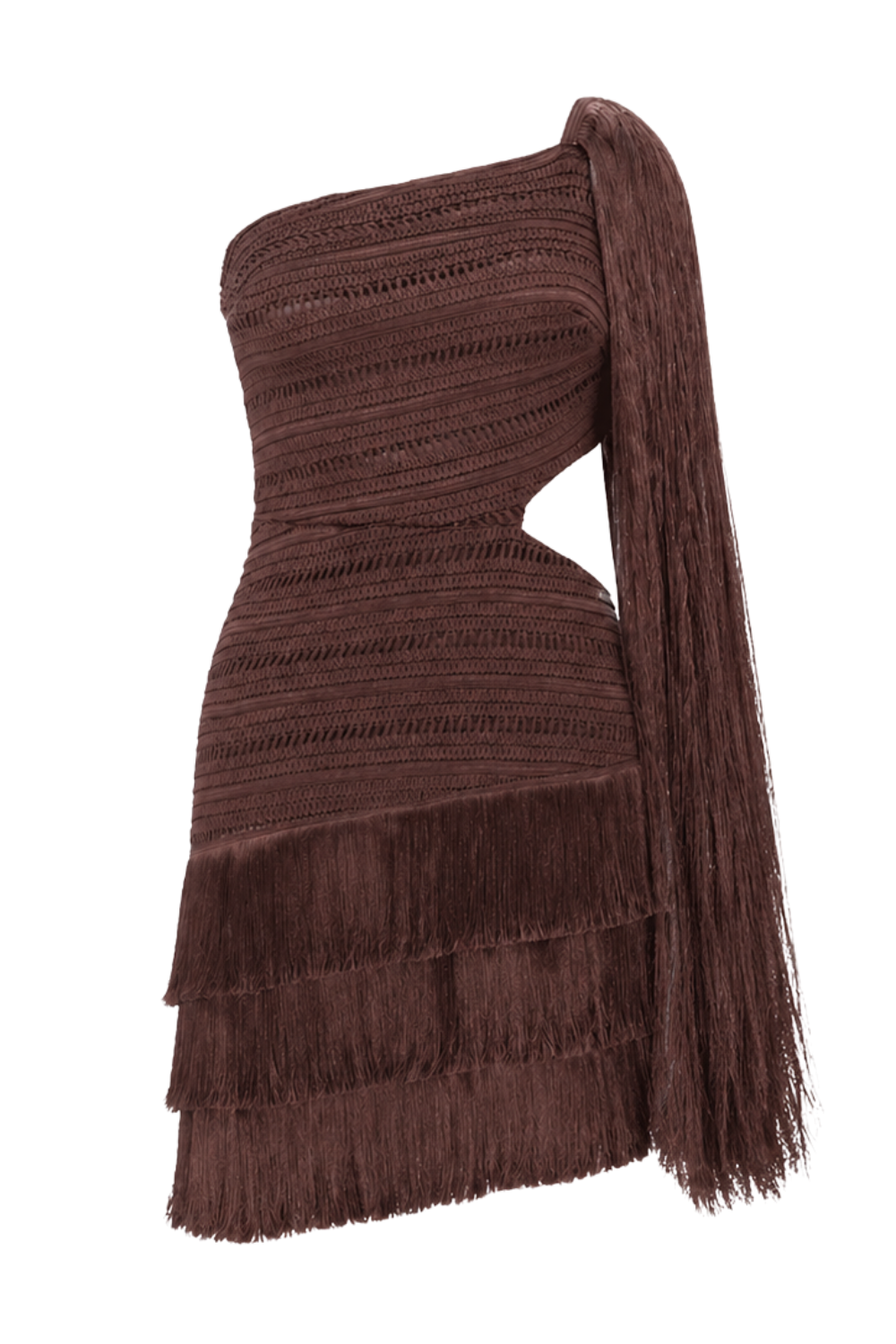 VESTIDO CURTO ZUZU FRINGE MARROM ESCURO