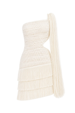 VESTIDO CURTO ZUZU FRINGE OFF WHITE