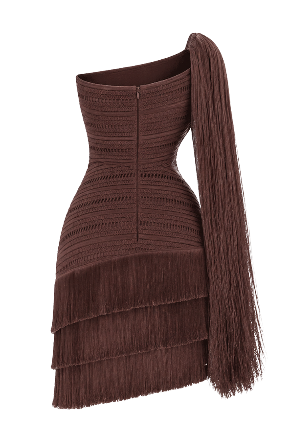VESTIDO CURTO ZUZU FRINGE MARROM ESCURO