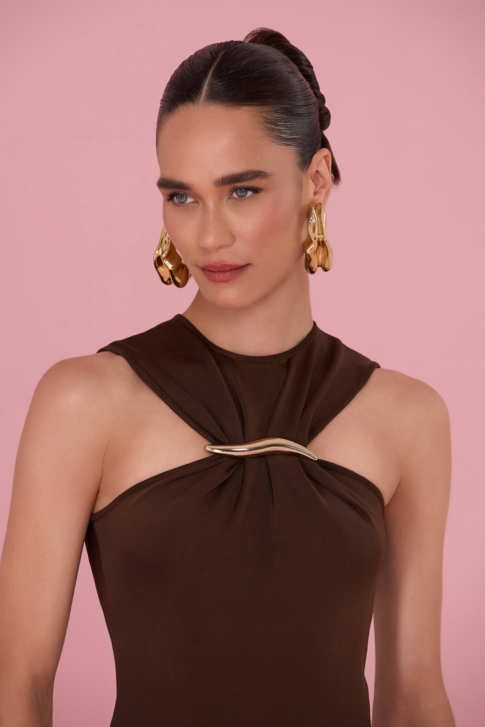 VESTIDO CURTO TRICOT SIREN MARROM