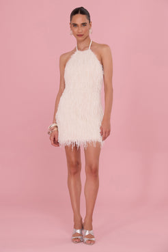 VESTIDO CURTO LUCIA FRINGE OFF WHITE
