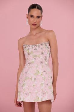 VESTIDO CURTO GARDEN JACQUARD ROSA