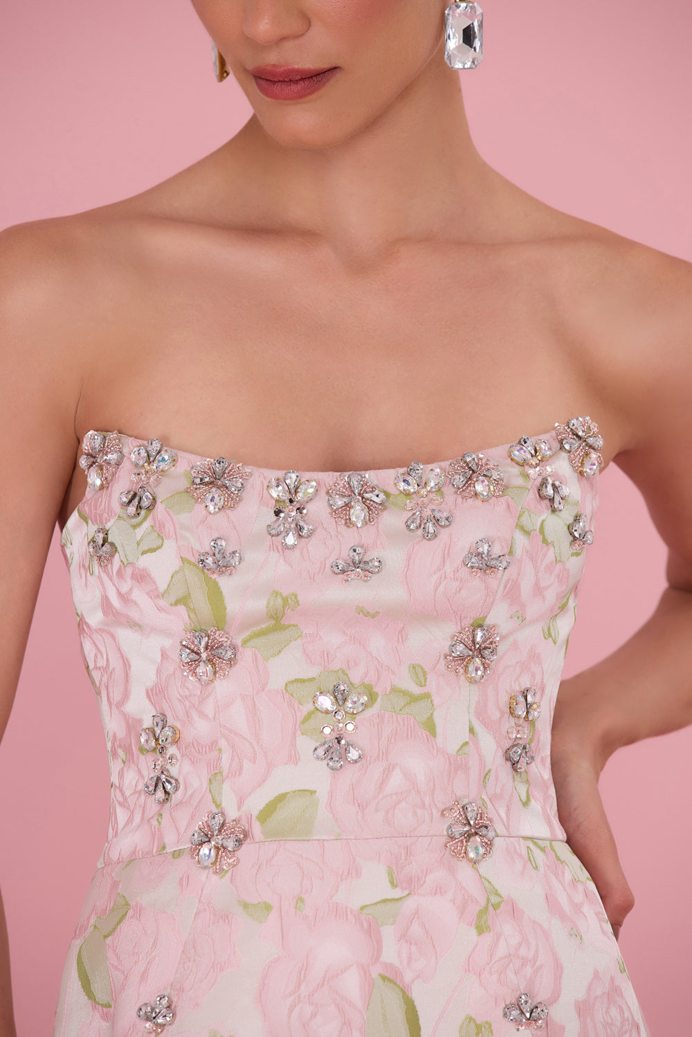 VESTIDO CURTO GARDEN JACQUARD ROSA