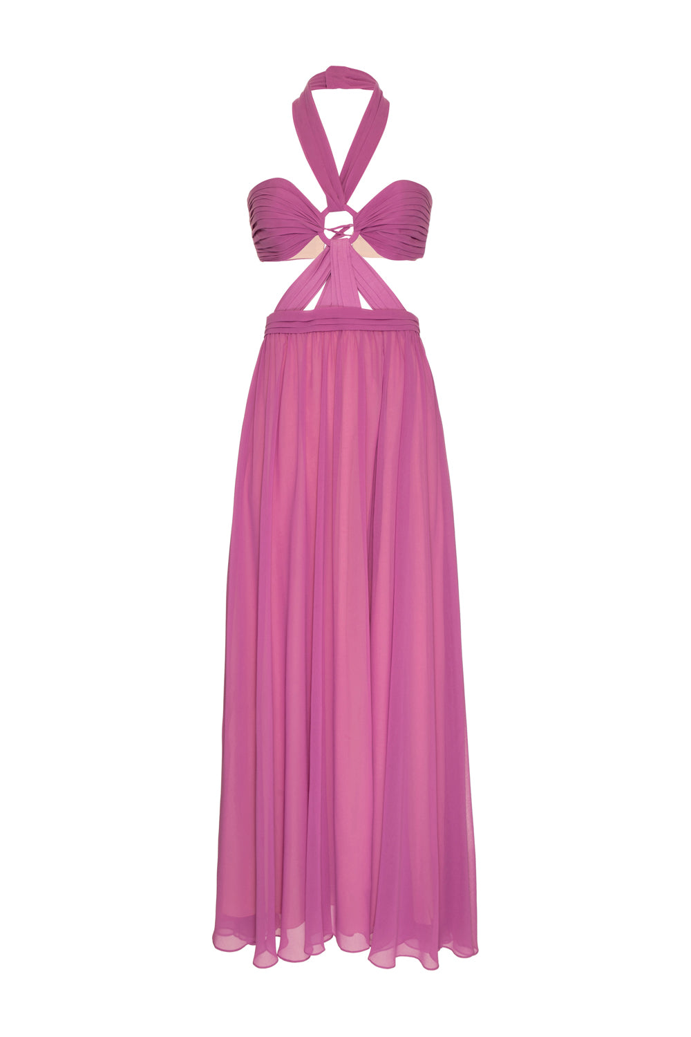 VESTIDO LONGO BUSTO DRAPEADO CHIFFON ÍRIS LILAS