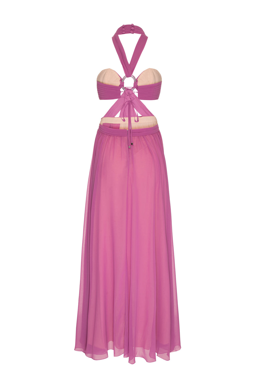 VESTIDO LONGO BUSTO DRAPEADO CHIFFON ÍRIS LILAS