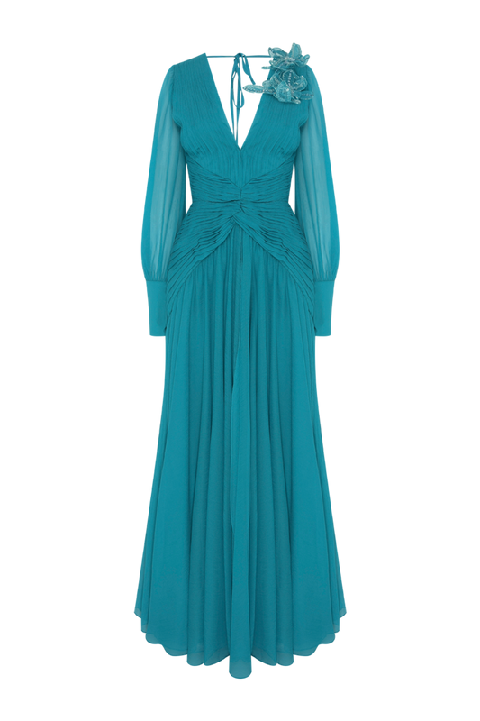VESTIDO LONGO CHIFFON WONDERLAND AZUL