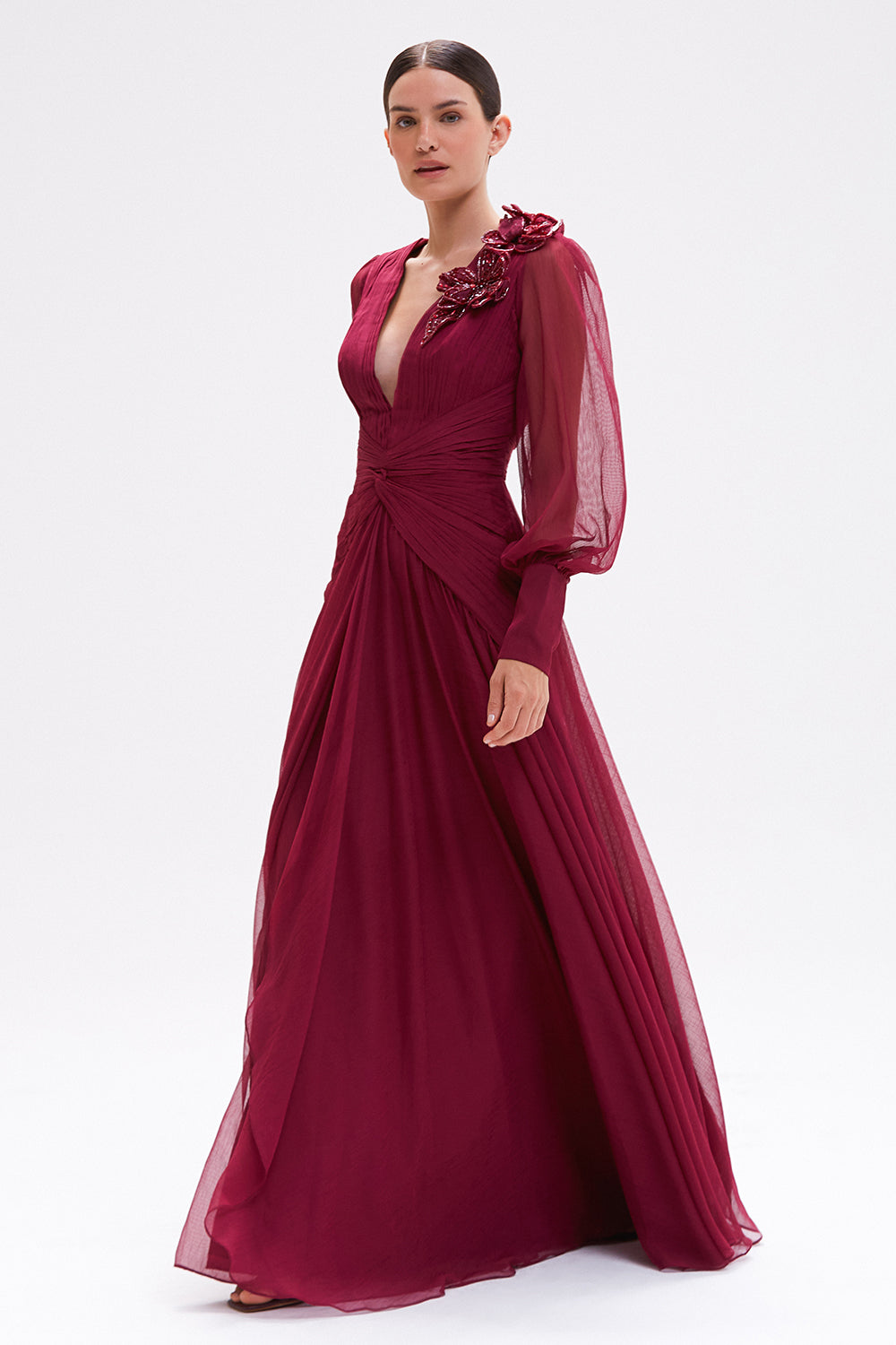 VESTIDO LONGO CHIFFON WONDERLAND VERMELHO ESCURO