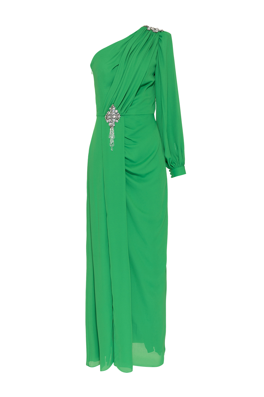 VESTIDO LONGO OMBRO ÚNICO CREPE GRACE  VERDE