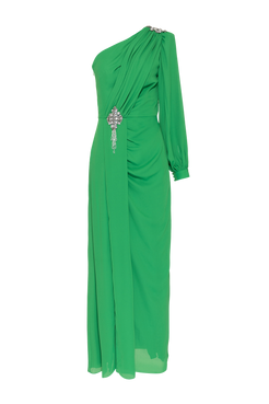 VESTIDO LONGO OMBRO ÚNICO CREPE GRACE  VERDE