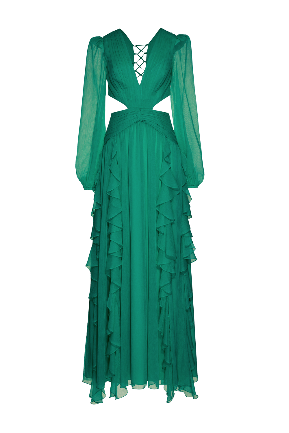 VESTIDO LONGO SILKY MODERN CROSS VERDE ESCURO