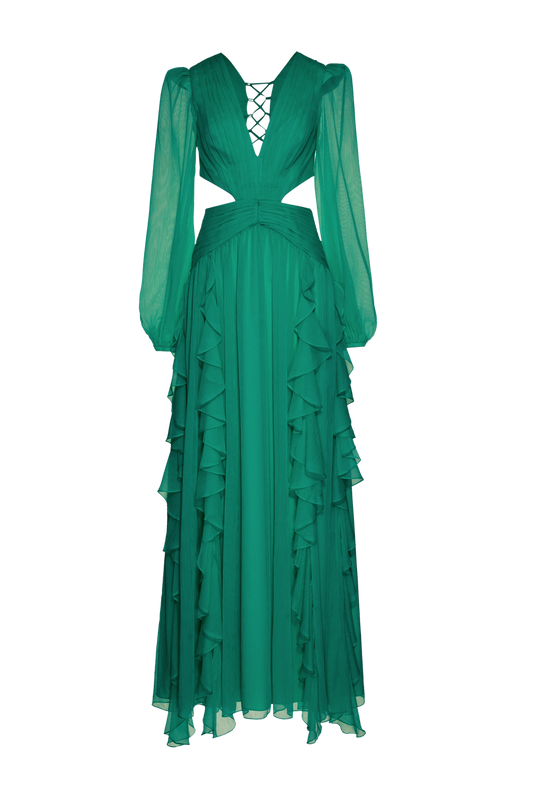 VESTIDO LONGO SILKY MODERN CROSS VERDE ESCURO