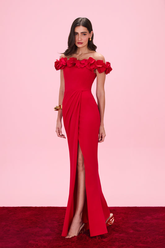 VESTIDO LONGO CREPE LIGHT SPOT VERMELHO